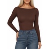 image:imageMANGOPOP Womens Boat Neck Long Sleeve Bodysuit Basic Thong Body Suit Fall Going Out Tops 2025Coffee