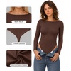 image:imageMANGOPOP Womens Boat Neck Long Sleeve Bodysuit Basic Thong Body Suit Fall Going Out Tops 2025Coffee