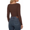 image:imageMANGOPOP Womens Boat Neck Long Sleeve Bodysuit Basic Thong Body Suit Fall Going Out Tops 2025Coffee