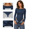 image:imageMANGOPOP Womens Boat Neck Long Sleeve Bodysuit Basic Thong Body Suit Fall Going Out Tops 2025Deep Blue