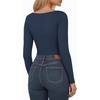 image:imageMANGOPOP Womens Boat Neck Long Sleeve Bodysuit Basic Thong Body Suit Fall Going Out Tops 2025Deep Blue