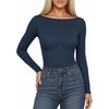 image:imageMANGOPOP Womens Boat Neck Long Sleeve Bodysuit Basic Thong Body Suit Fall Going Out Tops 2025Deep Blue