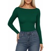 image:imageMANGOPOP Womens Boat Neck Long Sleeve Bodysuit Basic Thong Body Suit Fall Going Out Tops 2025Deep Green