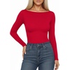 image:imageMANGOPOP Womens Boat Neck Long Sleeve Bodysuit Basic Thong Body Suit Fall Going Out Tops 2025Red