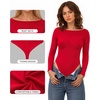 image:imageMANGOPOP Womens Boat Neck Long Sleeve Bodysuit Basic Thong Body Suit Fall Going Out Tops 2025Red
