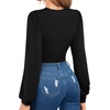 image:imageMANGOPOP Womens Bodysuit Long Sleeve V Neck Body Suit for Women Puff Sleeve Ribbed Bodysuits Shirts01 Black