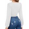 image:imageMANGOPOP Womens Bodysuit Long Sleeve V Neck Body Suit for Women Puff Sleeve Ribbed Bodysuits Shirts02 White