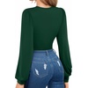 image:imageMANGOPOP Womens Bodysuit Long Sleeve V Neck Body Suit for Women Puff Sleeve Ribbed Bodysuits ShirtsDeep Green