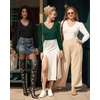 image:imageMANGOPOP Womens Bodysuit Long Sleeve V Neck Body Suit for Women Puff Sleeve Ribbed Bodysuits ShirtsDeep Green