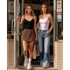 image:imageMANGOPOP Womens Cami Thong Bodysuit Double Lined Plunge Deep V Neck Backless Body Suit Adjustable Spaghetti Strap Tank TopsA01 Black