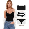 image:imageMANGOPOP Womens Cami Thong Bodysuit Double Lined Plunge Deep V Neck Backless Body Suit Adjustable Spaghetti Strap Tank TopsA01 Black