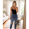image:imageMANGOPOP Womens Cami Thong Bodysuit Double Lined Plunge Deep V Neck Backless Body Suit Adjustable Spaghetti Strap Tank TopsA01 Black