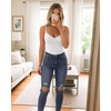 image:imageMANGOPOP Womens Cami Thong Bodysuit Double Lined Plunge Deep V Neck Backless Body Suit Adjustable Spaghetti Strap Tank TopsA02 White