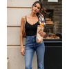 image:imageMANGOPOP Womens Cami Thong Bodysuit Double Lined Plunge Deep V Neck Backless Body Suit Adjustable Spaghetti Strap Tank TopsB01 Lace Black
