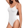 image:imageMANGOPOP Womens Cami Thong Bodysuit Double Lined Plunge Deep V Neck Backless Body Suit Adjustable Spaghetti Strap Tank TopsB02 Lace White