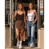 image:imageMANGOPOP Womens Cami Thong Bodysuit Double Lined Plunge Deep V Neck Backless Body Suit Adjustable Spaghetti Strap Tank TopsCoffee