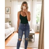 image:imageMANGOPOP Womens Cami Thong Bodysuit Double Lined Plunge Deep V Neck Backless Body Suit Adjustable Spaghetti Strap Tank TopsDeep Green