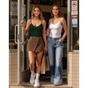 image:imageMANGOPOP Womens Cami Thong Bodysuit Double Lined Plunge Deep V Neck Backless Body Suit Adjustable Spaghetti Strap Tank TopsDeep Green