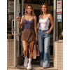 image:imageMANGOPOP Womens Cami Thong Bodysuit Double Lined Plunge Deep V Neck Backless Body Suit Adjustable Spaghetti Strap Tank TopsDeep Purple