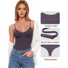 image:imageMANGOPOP Womens Cami Thong Bodysuit Double Lined Plunge Deep V Neck Backless Body Suit Adjustable Spaghetti Strap Tank TopsDeep Purple