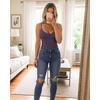 image:imageMANGOPOP Womens Cami Thong Bodysuit Double Lined Plunge Deep V Neck Backless Body Suit Adjustable Spaghetti Strap Tank TopsDeep Purple