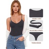 image:imageMANGOPOP Womens Cami Thong Bodysuit Double Lined Plunge Deep V Neck Backless Body Suit Adjustable Spaghetti Strap Tank TopsGrey