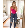image:imageMANGOPOP Womens Cami Thong Bodysuit Double Lined Plunge Deep V Neck Backless Body Suit Adjustable Spaghetti Strap Tank TopsHot Pink