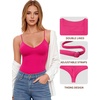 image:imageMANGOPOP Womens Cami Thong Bodysuit Double Lined Plunge Deep V Neck Backless Body Suit Adjustable Spaghetti Strap Tank TopsHot Pink