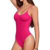 image:imageMANGOPOP Womens Cami Thong Bodysuit Double Lined Plunge Deep V Neck Backless Body Suit Adjustable Spaghetti Strap Tank TopsHot Pink