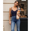 image:imageMANGOPOP Womens Cami Thong Bodysuit Double Lined Plunge Deep V Neck Backless Body Suit Adjustable Spaghetti Strap Tank TopsLace Blue