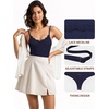 image:imageMANGOPOP Womens Cami Thong Bodysuit Double Lined Plunge Deep V Neck Backless Body Suit Adjustable Spaghetti Strap Tank TopsLace Blue