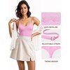 image:imageMANGOPOP Womens Cami Thong Bodysuit Double Lined Plunge Deep V Neck Backless Body Suit Adjustable Spaghetti Strap Tank TopsLace Pink