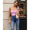 image:imageMANGOPOP Womens Cami Thong Bodysuit Double Lined Plunge Deep V Neck Backless Body Suit Adjustable Spaghetti Strap Tank TopsLace Pink
