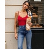 image:imageMANGOPOP Womens Cami Thong Bodysuit Double Lined Plunge Deep V Neck Backless Body Suit Adjustable Spaghetti Strap Tank TopsLace Red