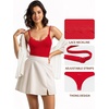 image:imageMANGOPOP Womens Cami Thong Bodysuit Double Lined Plunge Deep V Neck Backless Body Suit Adjustable Spaghetti Strap Tank TopsLace Red