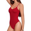 image:imageMANGOPOP Womens Cami Thong Bodysuit Double Lined Plunge Deep V Neck Backless Body Suit Adjustable Spaghetti Strap Tank TopsLace Red