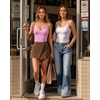 image:imageMANGOPOP Womens Cami Thong Bodysuit Double Lined Plunge Deep V Neck Backless Body Suit Adjustable Spaghetti Strap Tank TopsPink