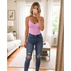 image:imageMANGOPOP Womens Cami Thong Bodysuit Double Lined Plunge Deep V Neck Backless Body Suit Adjustable Spaghetti Strap Tank TopsPink