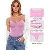 image:imageMANGOPOP Womens Cami Thong Bodysuit Double Lined Plunge Deep V Neck Backless Body Suit Adjustable Spaghetti Strap Tank TopsPink