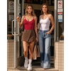 image:imageMANGOPOP Womens Cami Thong Bodysuit Double Lined Plunge Deep V Neck Backless Body Suit Adjustable Spaghetti Strap Tank TopsRed