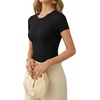 image:imageMANGOPOP Womens Crew Neck Short Sleeve Bodysuit Long Sleeve Body Suit T Shirts Basic Slim Fitted TopsA1 Short Sleeves Black
