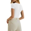 image:imageMANGOPOP Womens Crew Neck Short Sleeve Bodysuit Long Sleeve Body Suit T Shirts Basic Slim Fitted TopsA2 Short Sleeves White