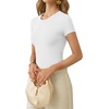 image:imageMANGOPOP Womens Crew Neck Short Sleeve Bodysuit Long Sleeve Body Suit T Shirts Basic Slim Fitted TopsA2 Short Sleeves White