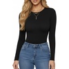 image:imageMANGOPOP Womens Crew Neck Short Sleeve Bodysuit Long Sleeve Body Suit T Shirts Basic Slim Fitted TopsB1 Long Sleeve Black