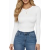 image:imageMANGOPOP Womens Crew Neck Short Sleeve Bodysuit Long Sleeve Body Suit T Shirts Basic Slim Fitted TopsB2 Long Sleeve White
