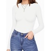 image:imageMANGOPOP Womens Crew Neck Short Sleeve Bodysuit Long Sleeve Body Suit T Shirts Basic Slim Fitted TopsC2 Fleece Lined White