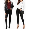 image:imageMANGOPOP Womens Crew Neck Short Sleeve Bodysuit Long Sleeve Body Suit T Shirts Basic Slim Fitted TopsC2 Fleece Lined White