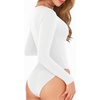 image:imageMANGOPOP Womens Crew Neck Short Sleeve Bodysuit Long Sleeve Body Suit T Shirts Basic Slim Fitted TopsC2 Fleece Lined White