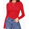 image:imageMANGOPOP Womens Crew Neck Short Sleeve Bodysuit Long Sleeve Body Suit T Shirts Basic Slim Fitted TopsC3 Fleece Lined Red