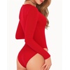 image:imageMANGOPOP Womens Crew Neck Short Sleeve Bodysuit Long Sleeve Body Suit T Shirts Basic Slim Fitted TopsC3 Fleece Lined Red